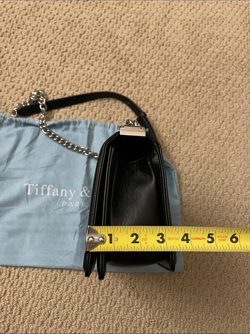 Tiffany & Fred Black Chevron Leather Crossbody with Silver Chain - Picture 14 of 14